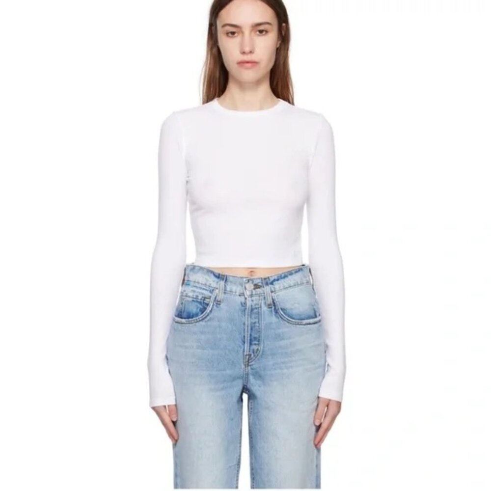 NEW Zara Cream White Ribbed Long Sleeve Crop Top SIZE S